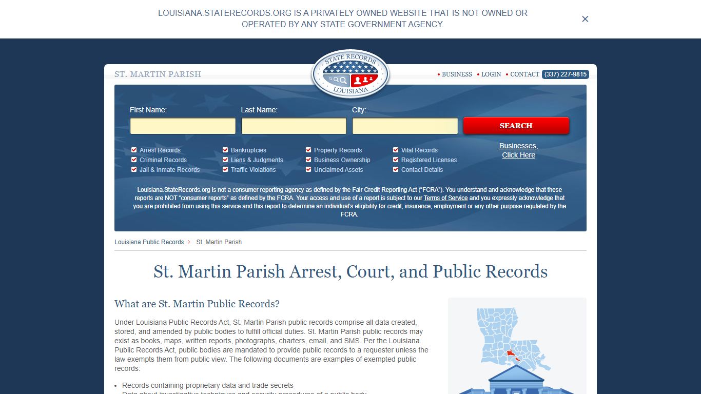 St. Martin Parish Arrest, Court, and Public Records